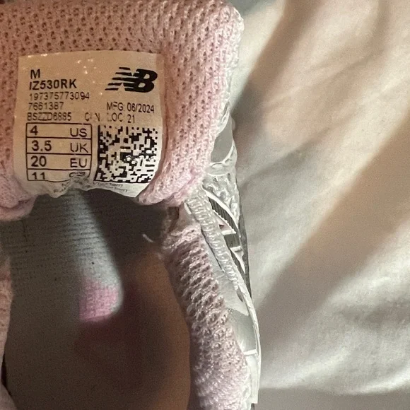 New Balance Kids White and Pink Athletic Sneakers - Picture 6 of 8